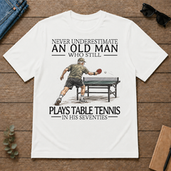 An Old Man Who Still Plays Table Tennis In His Seventies - white - TS2D-White