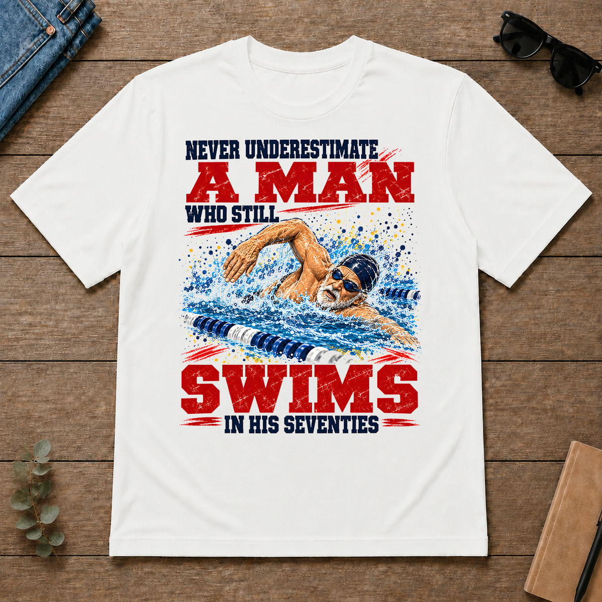 A Man Still Swims In His 70s - white - TS2D-White