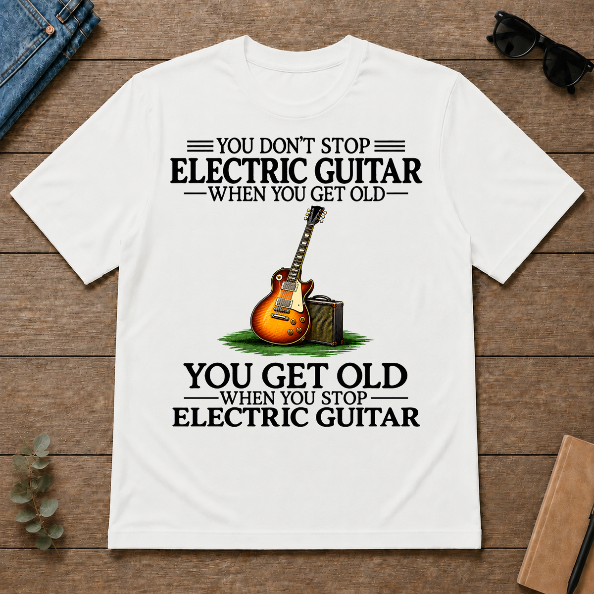 Don't Stop Playing Electric Guitar Vintage Art - white - TS2D-White