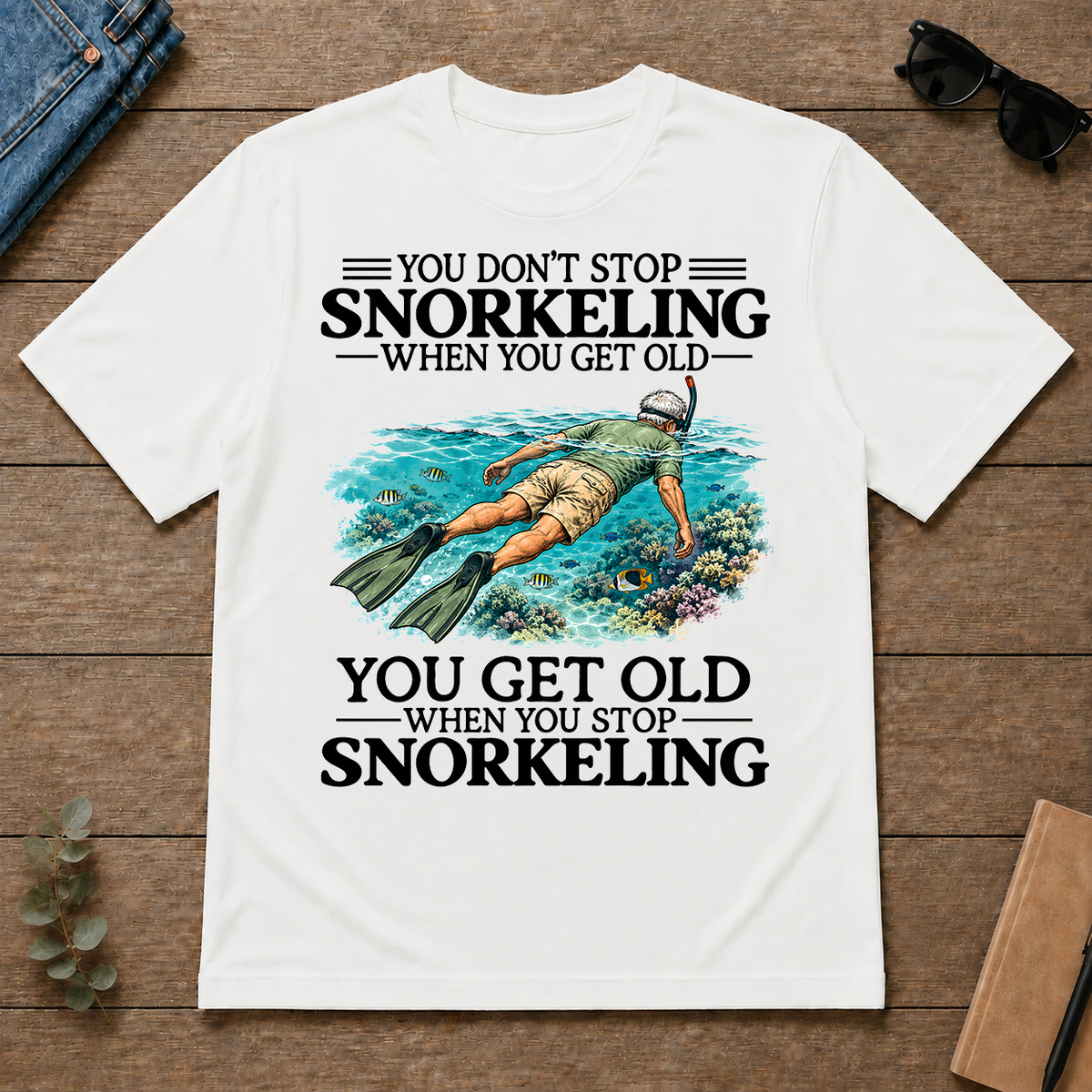 Don't Stop Snorkeling Vintage Art - white - TS2D-White