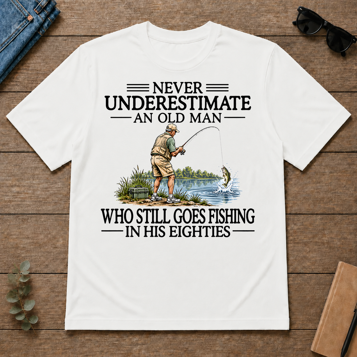 Never Underestimate An Old Man Fishing 80s - white - TS2D-White