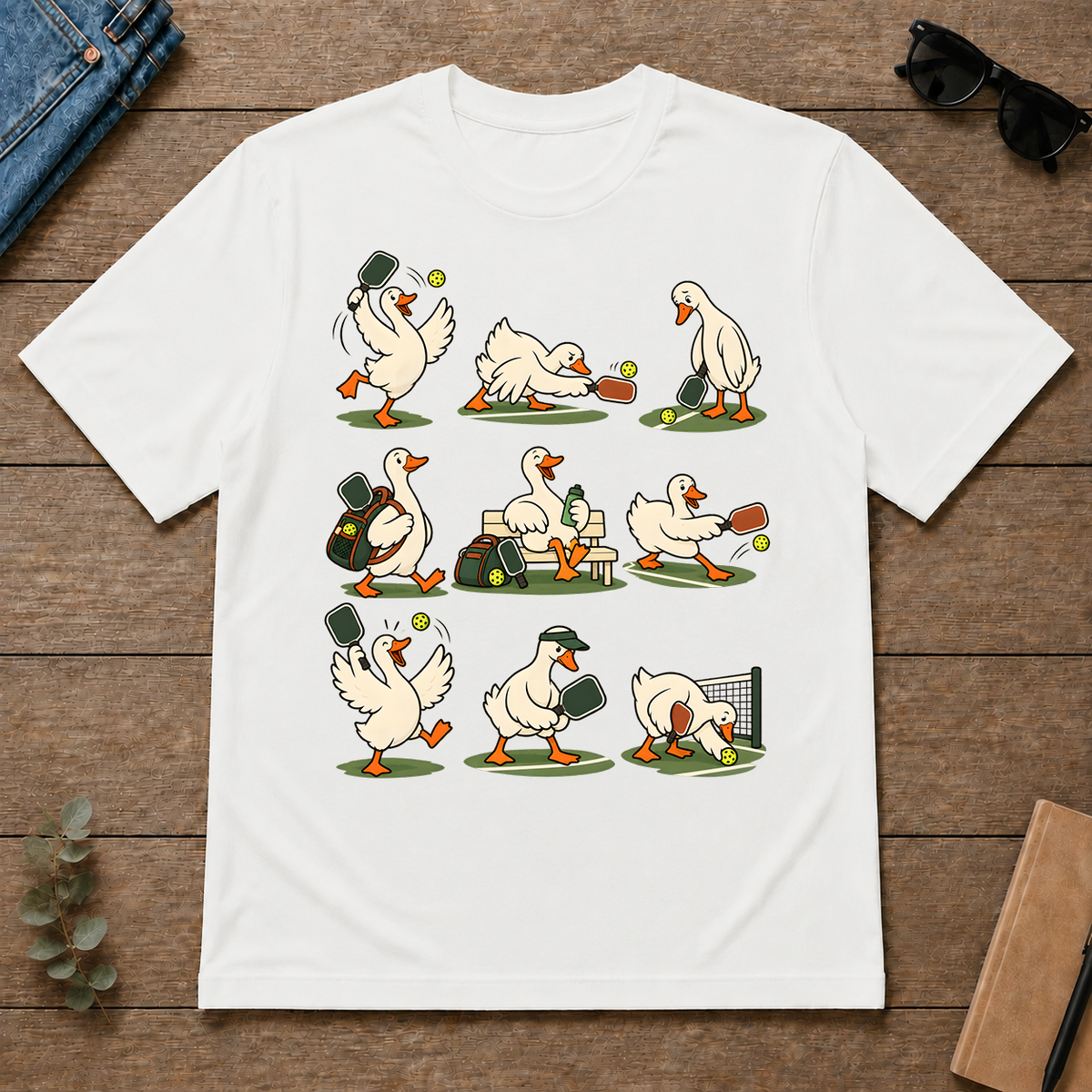 Funny Ducks Playing Pickleball - white - TS2D-White