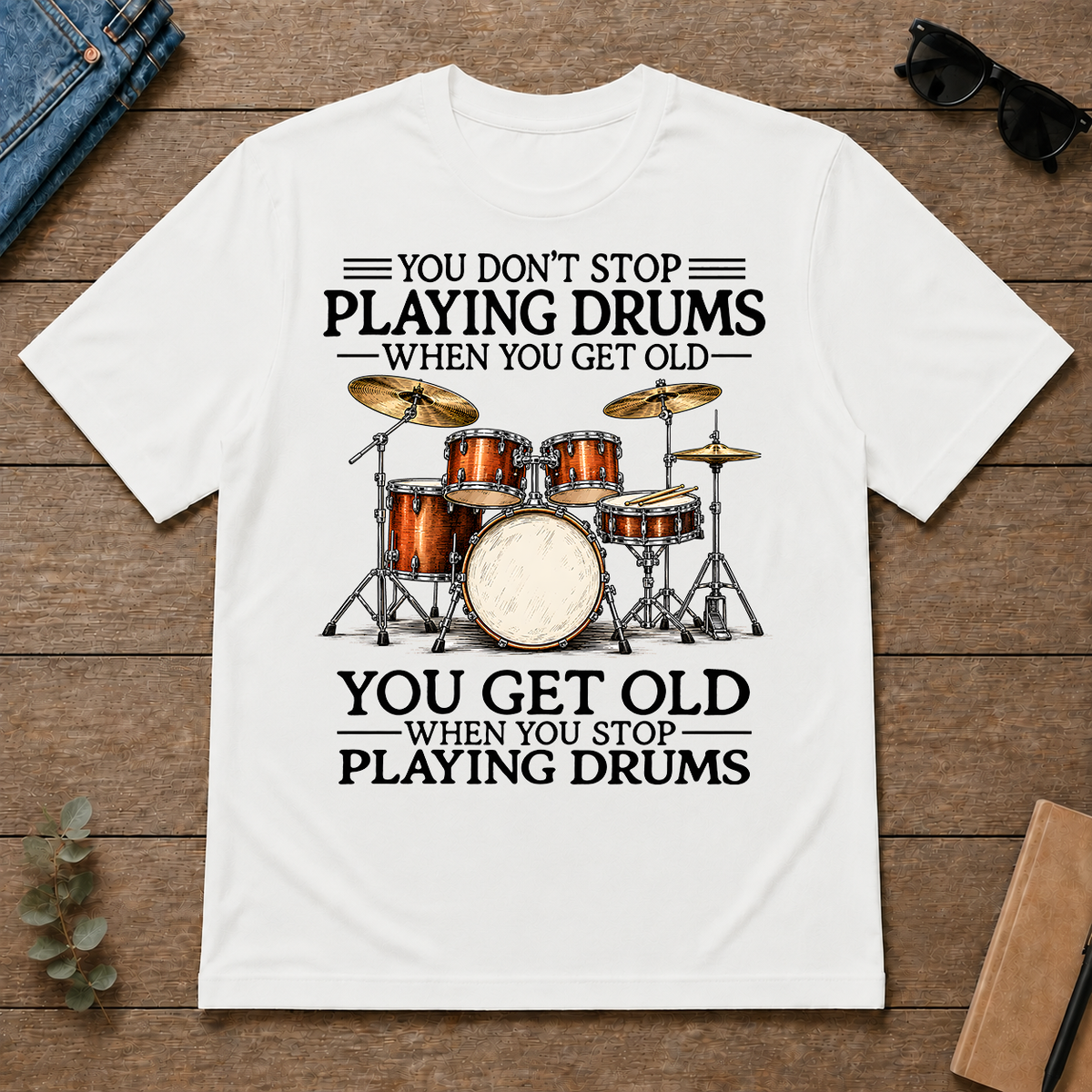 Don't Stop Playing Playing Drums Vintage Art - white - TS2D-White