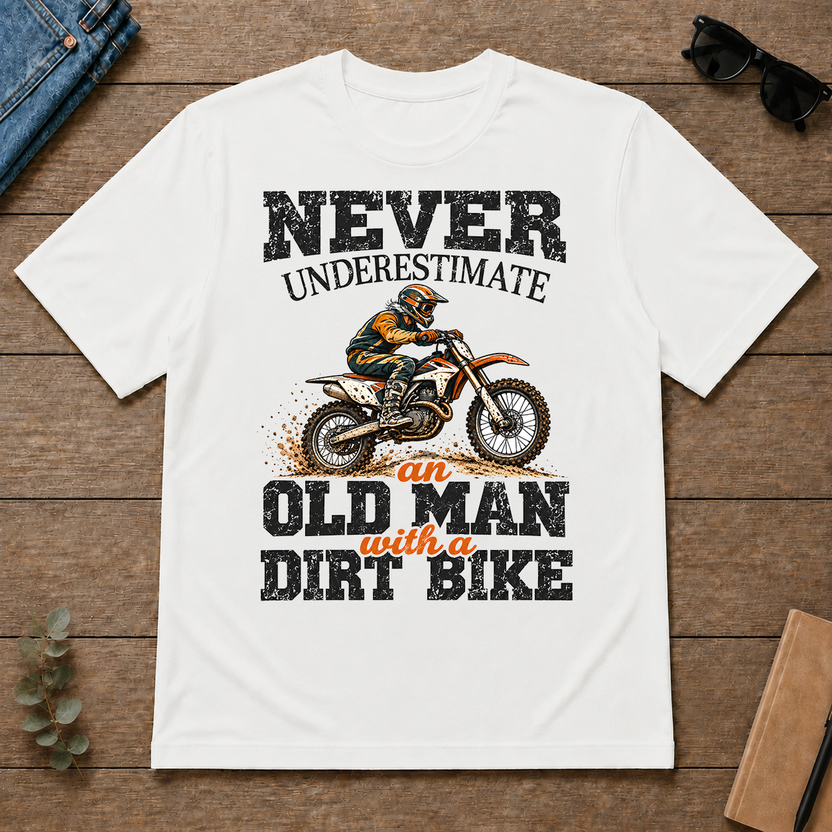 Never Underestimate An Old Man With A Dirt Bike - white - TS2D-White