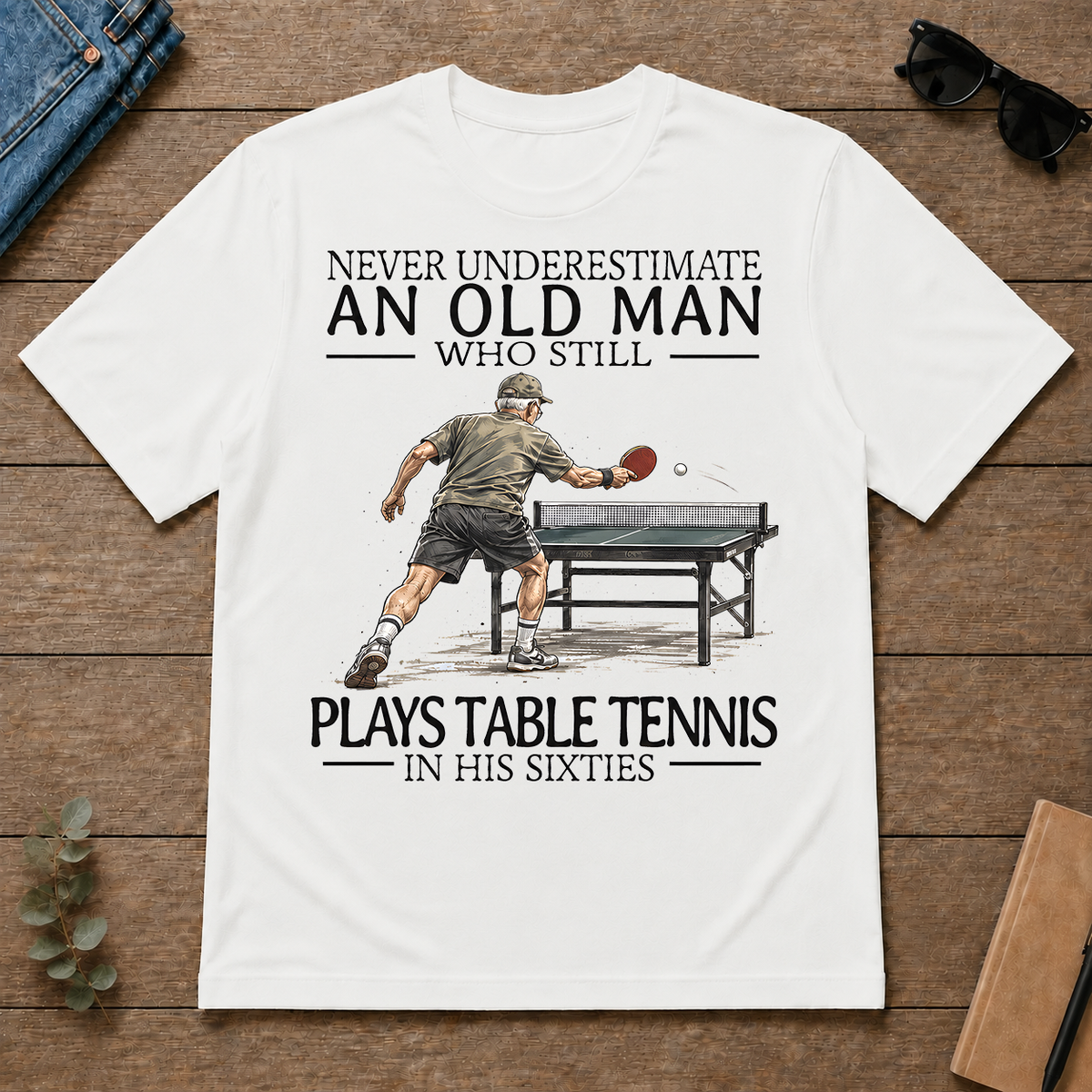 An Old Man Who Still Plays Table Tennis In His Sixties - white - TS2D-White