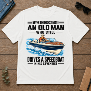 An Old Man Still Drives A Speedboat In His 70s - white - TS2D-White