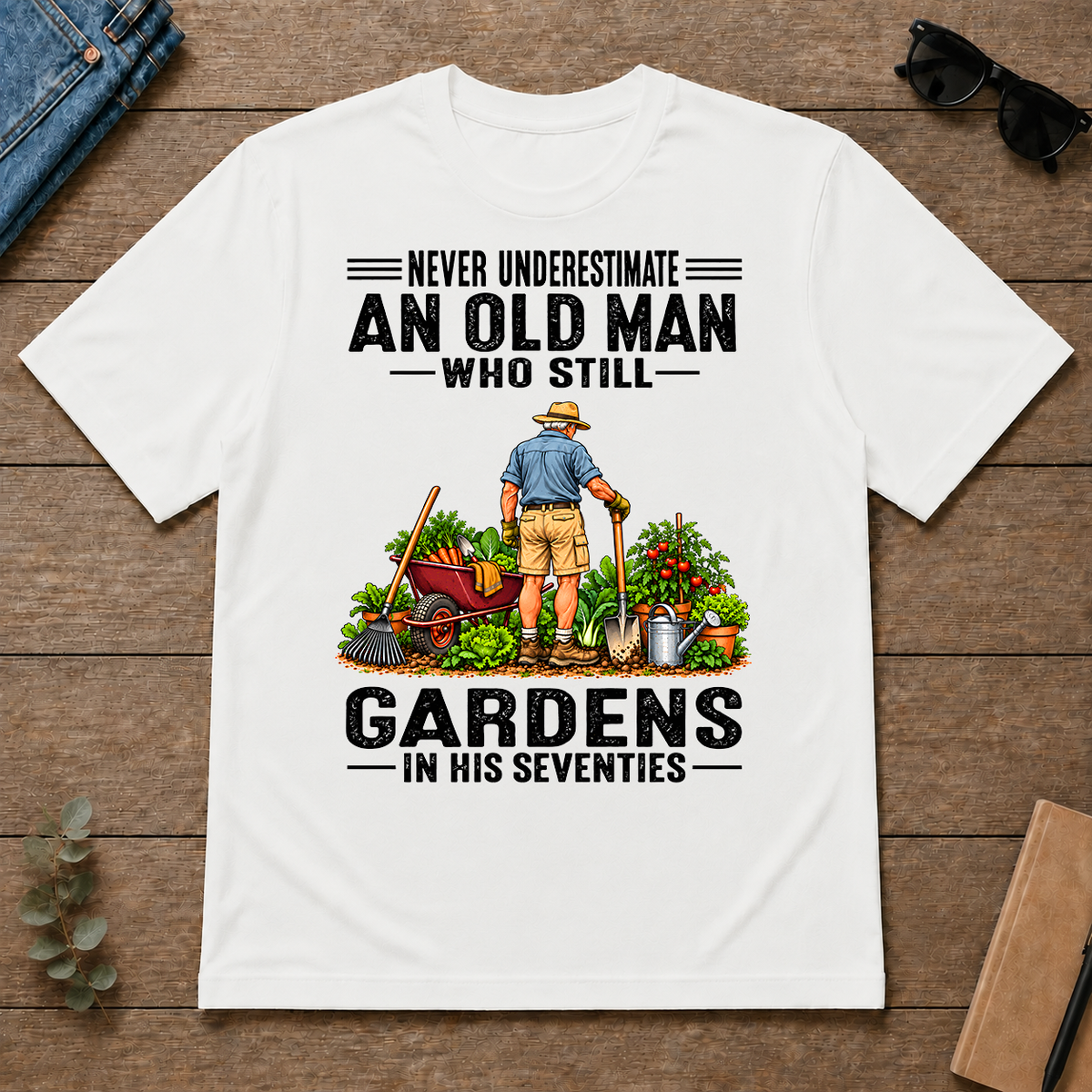 An Old Man Still Gardens In His 70s - white - TS2D-White