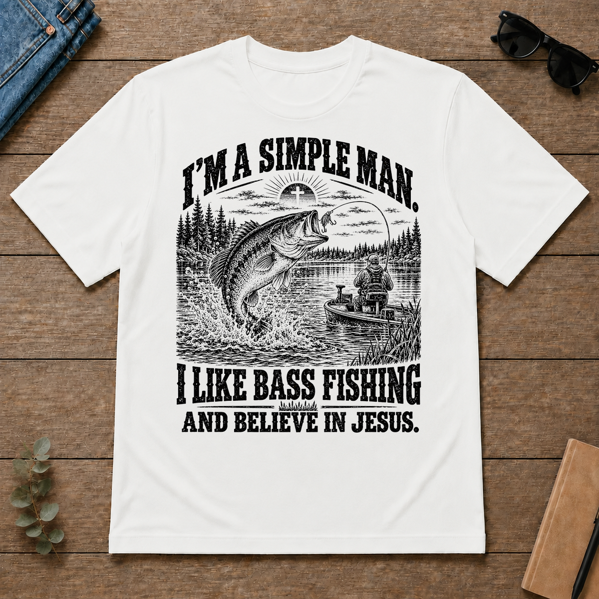 I like Bass Fishing Believe In Jesus - white - TS2D-White