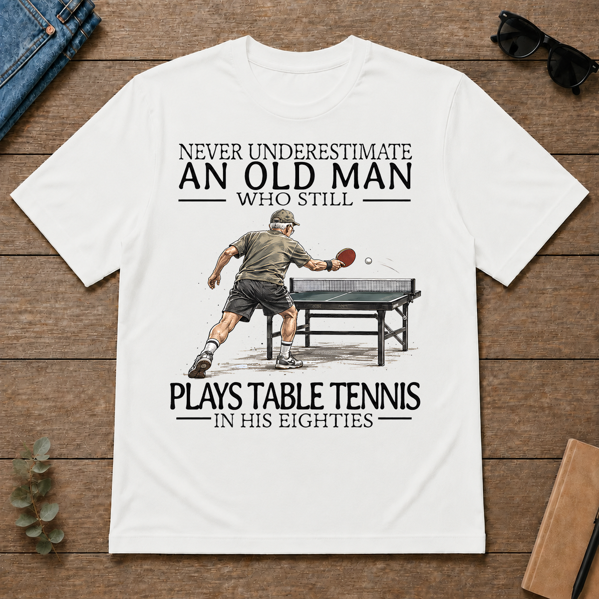 An Old Man Who Still Plays Table Tennis In His Eighties - white - TS2D-White