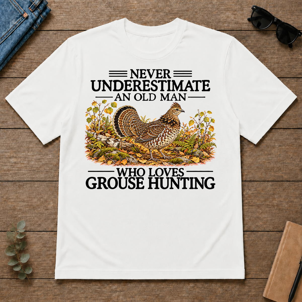Never Underestimate An Old Man Who Loves Grouse Hunting - white - TS2D-White
