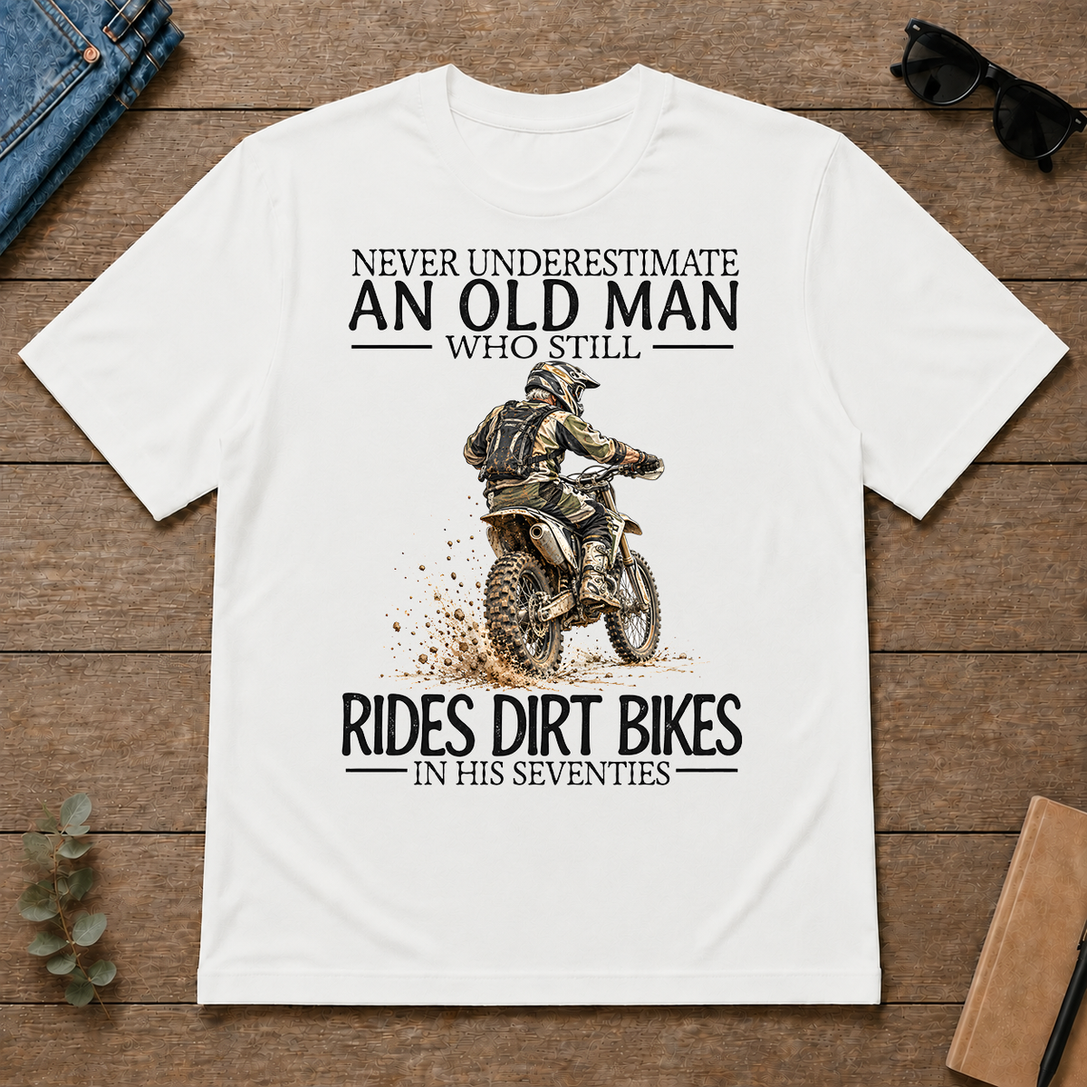 An Old Man Who Still Rides Dirt Bikes In His Seventies - white - TS2D-White