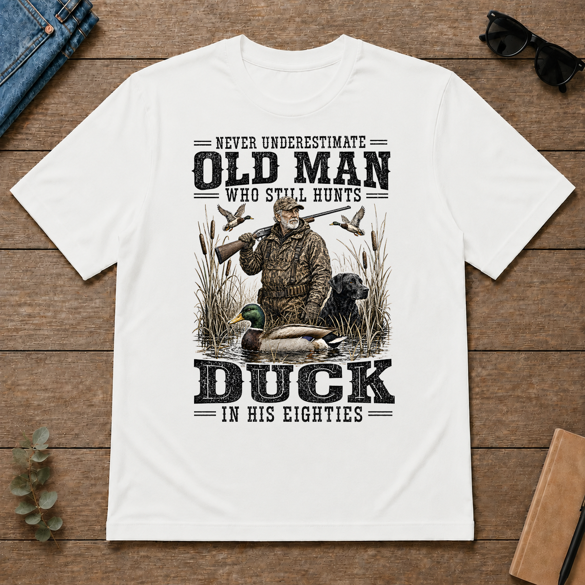 Old Man Hunting Duck In His Eighties - white - TS2D-White