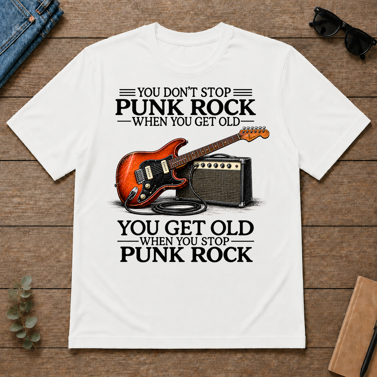 Don't Stop Playing Punk Rock Vintage Art - white - TS2D-White