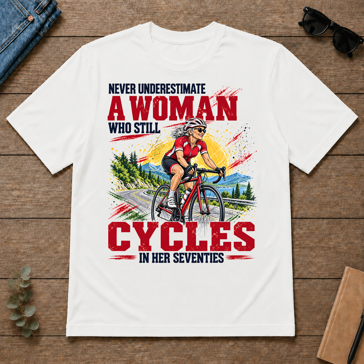A Woman Still Cycles In Her 70s - white - TS2D-White