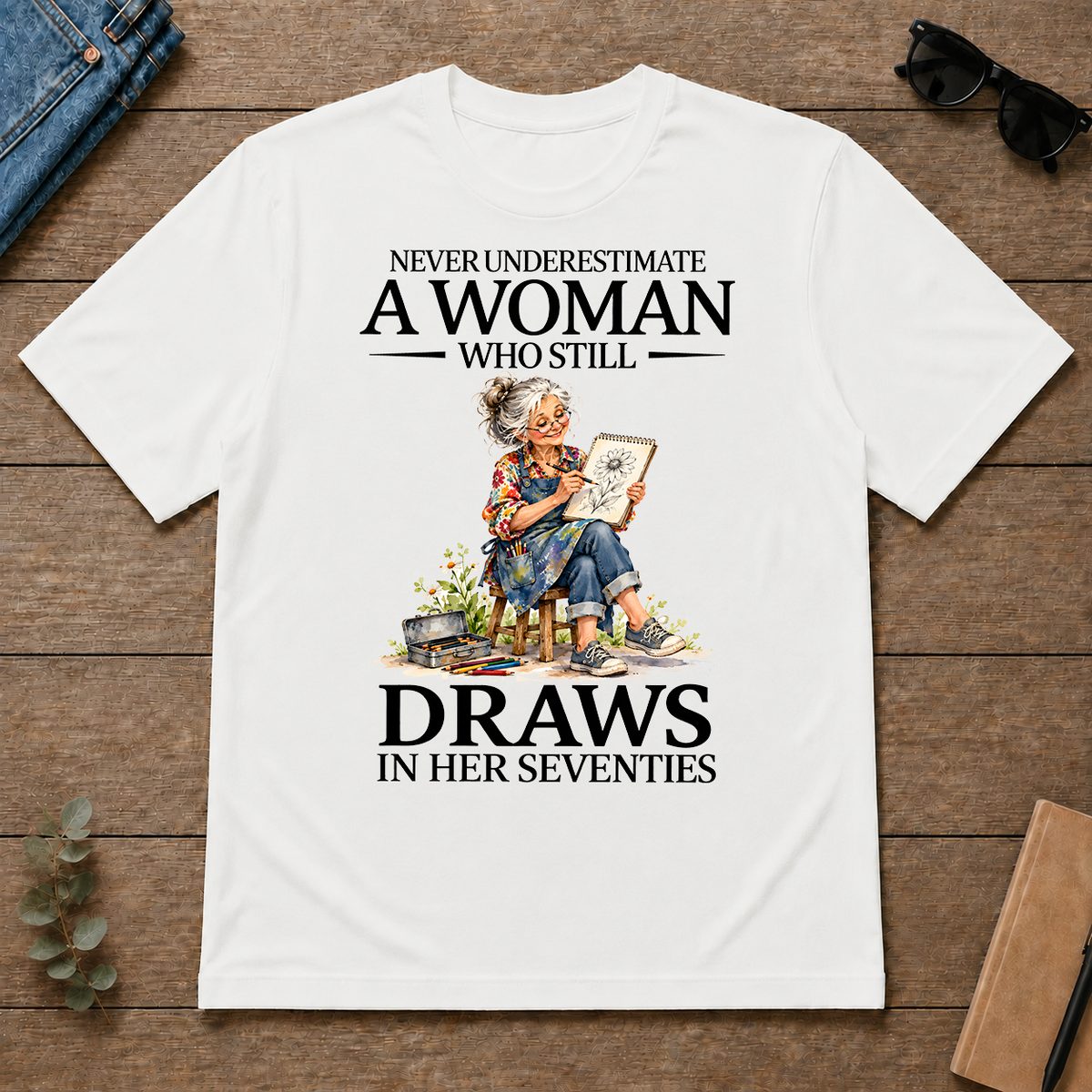 Funny A Woman Still Draws In Her Seventies - white - TS2D-White