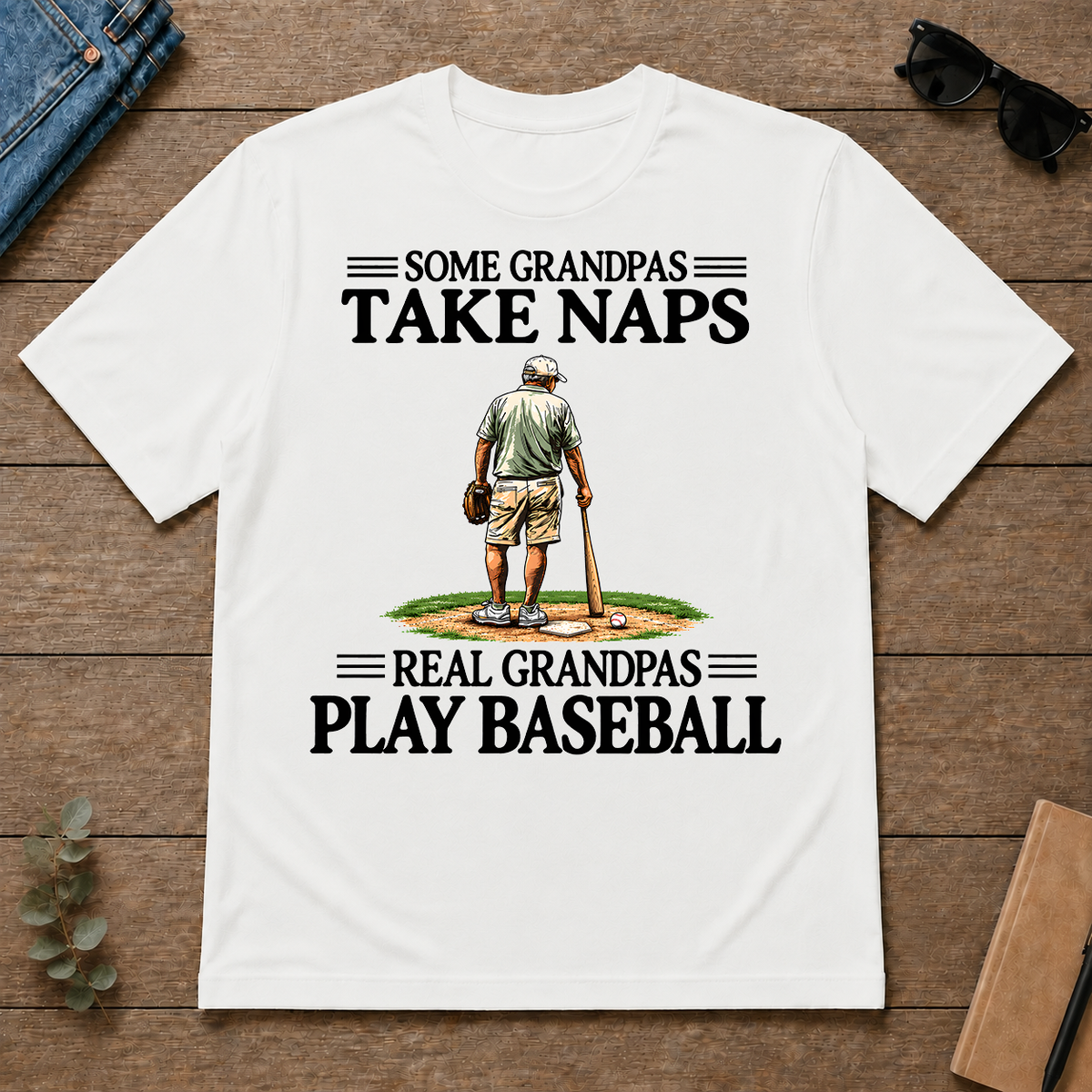 Real Grandpas Play Baseball Vintage - white - TS2D-White