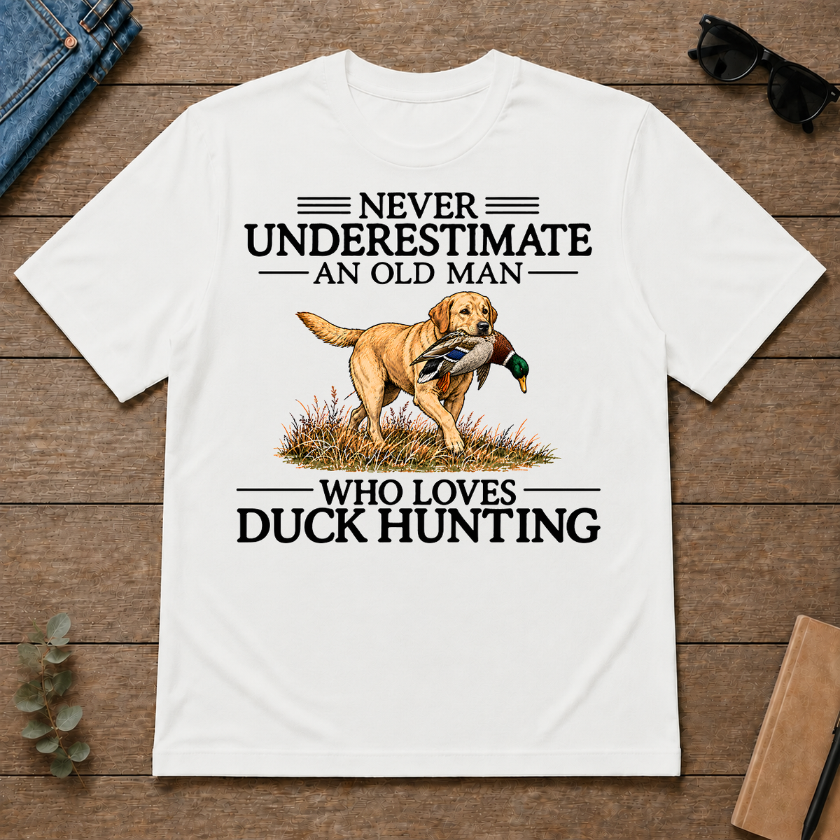 Never Underestimate An Old Man Who Loves Duck Hunting Art - white - TS2D-White