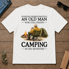 An Old Man Who Still Enjoys Camping In His Seventies - white - TS2D-White