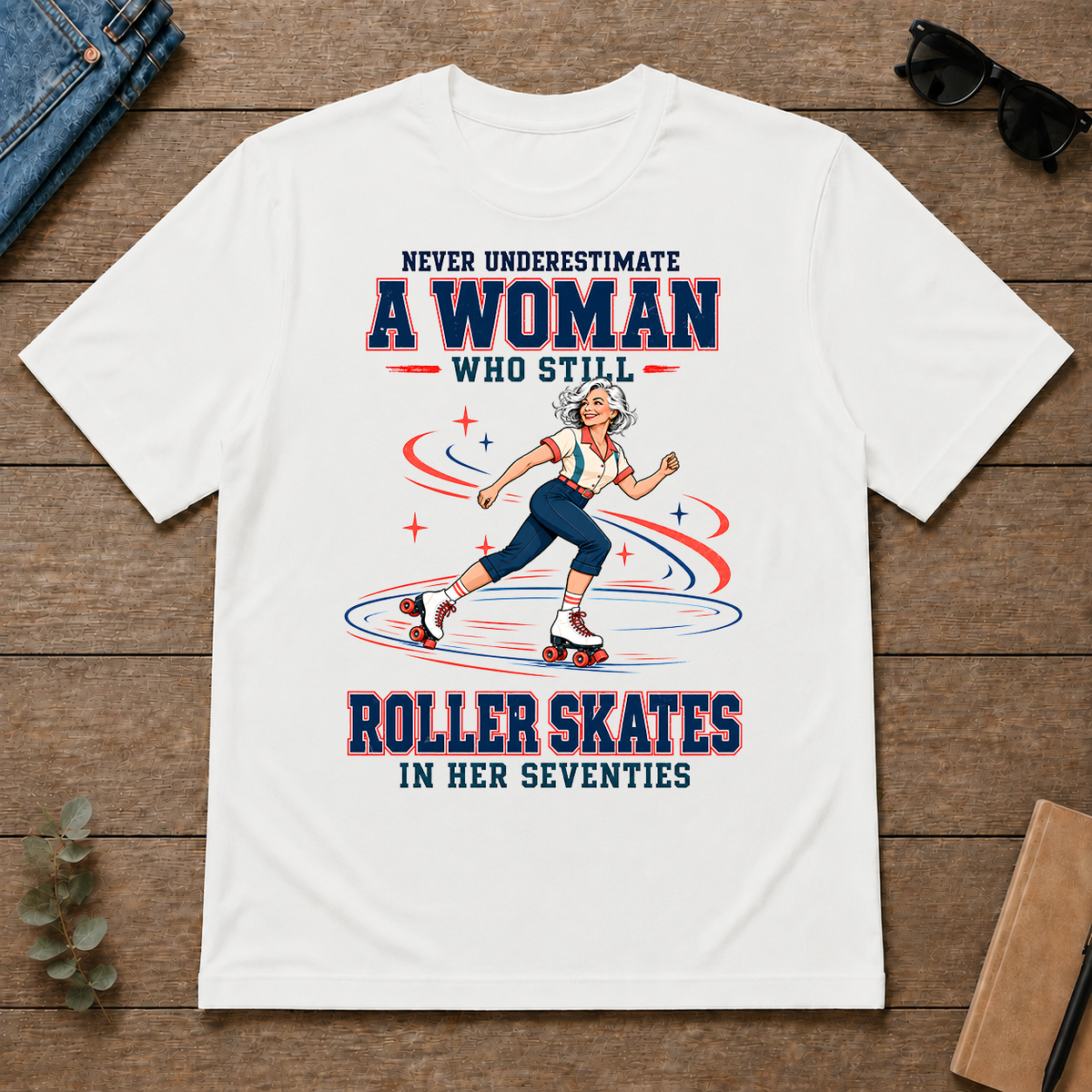 Never Underestimate A Woman Still Roller Skates - white - TS2D-White