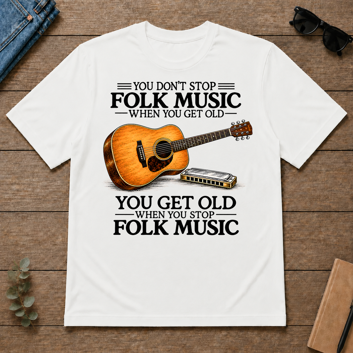 Don't Stop Playing Folk Music Vintage Art - white - TS2D-White