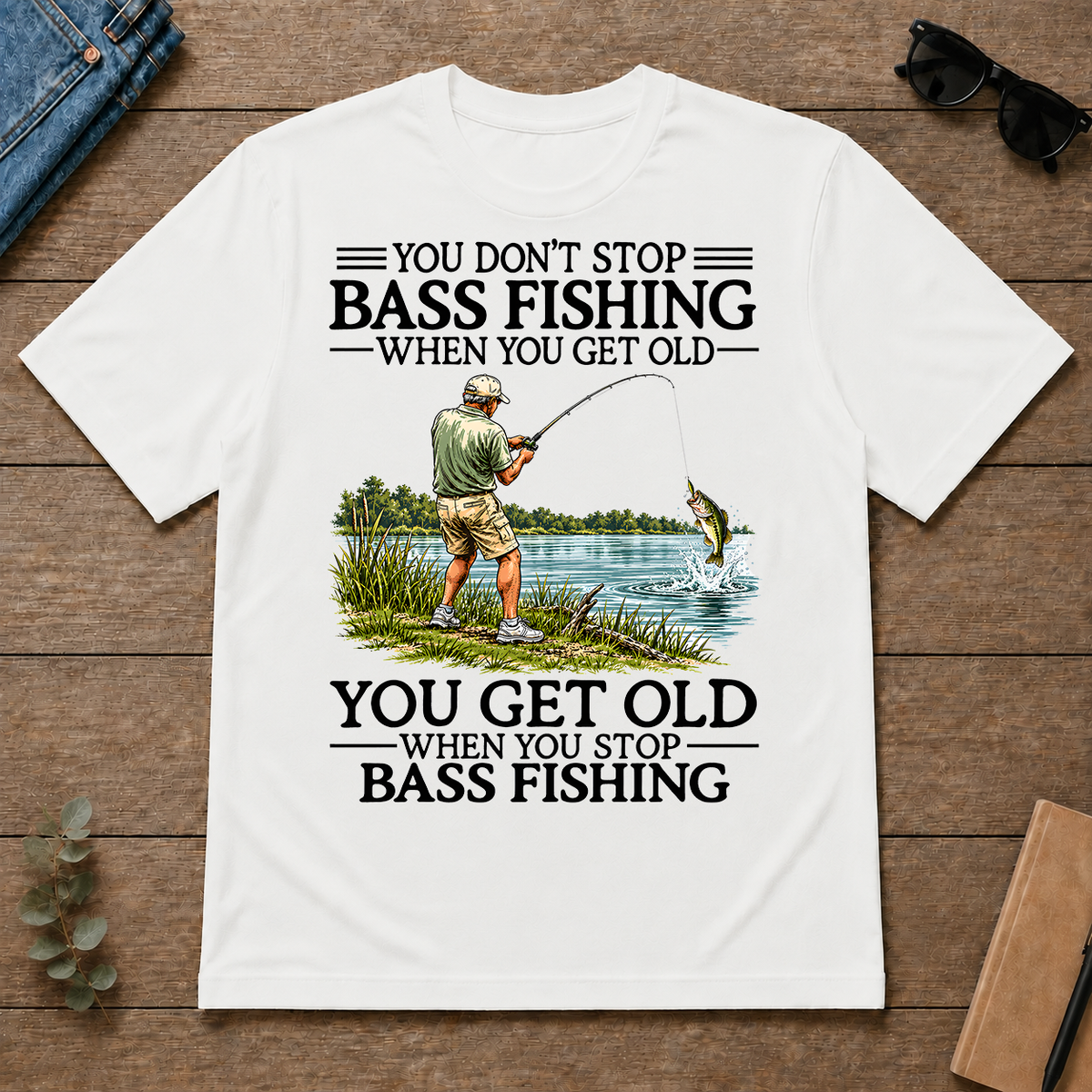 Don't Stop Bass Fishing Vintage - white - TS2D-White