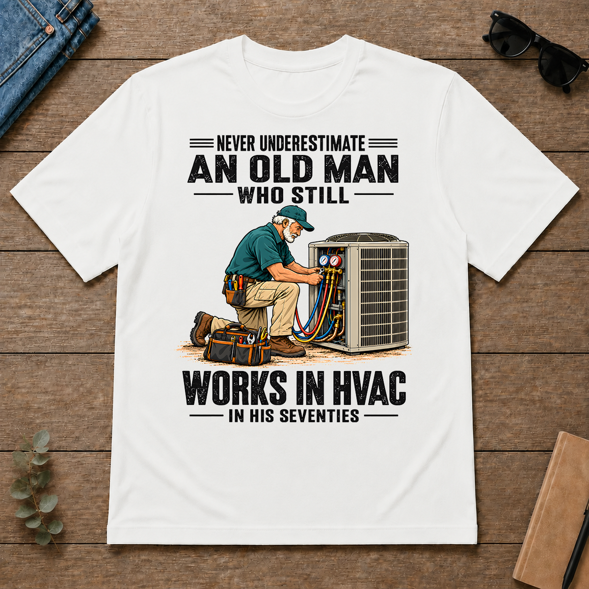 An Old Man Still Works In HVAC In His 70s - white - TS2D-White