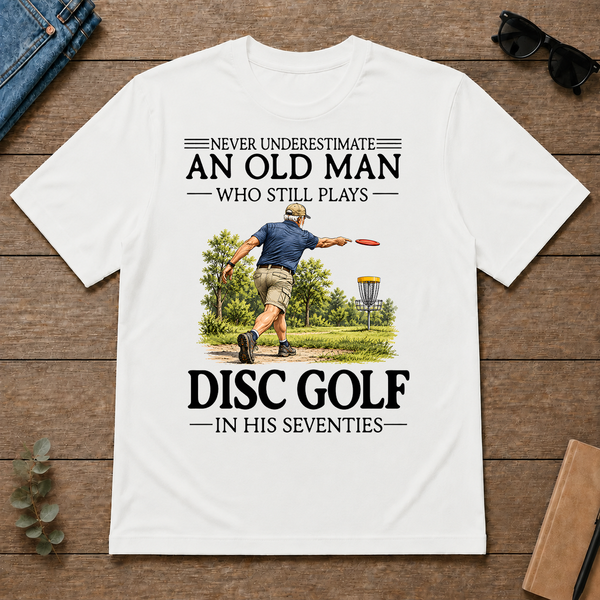 An Old Man Who Still Plays Disc Golf In His Seventies - white - TS2D-White