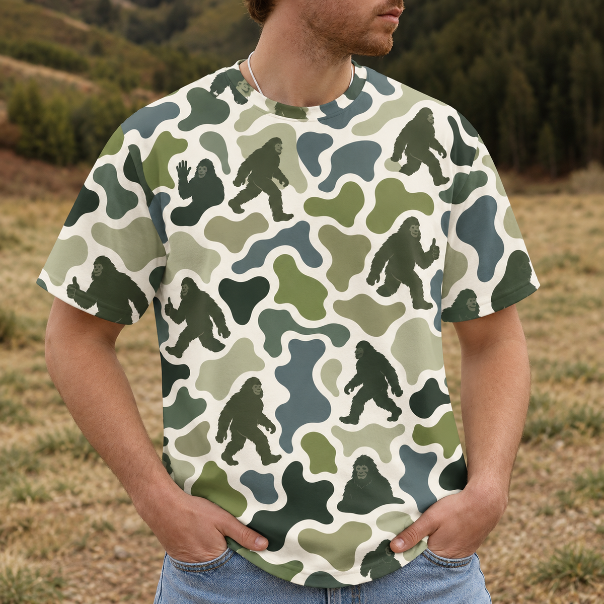 Bigfoot Camouflage Hunting Funny Pattern All Over Print