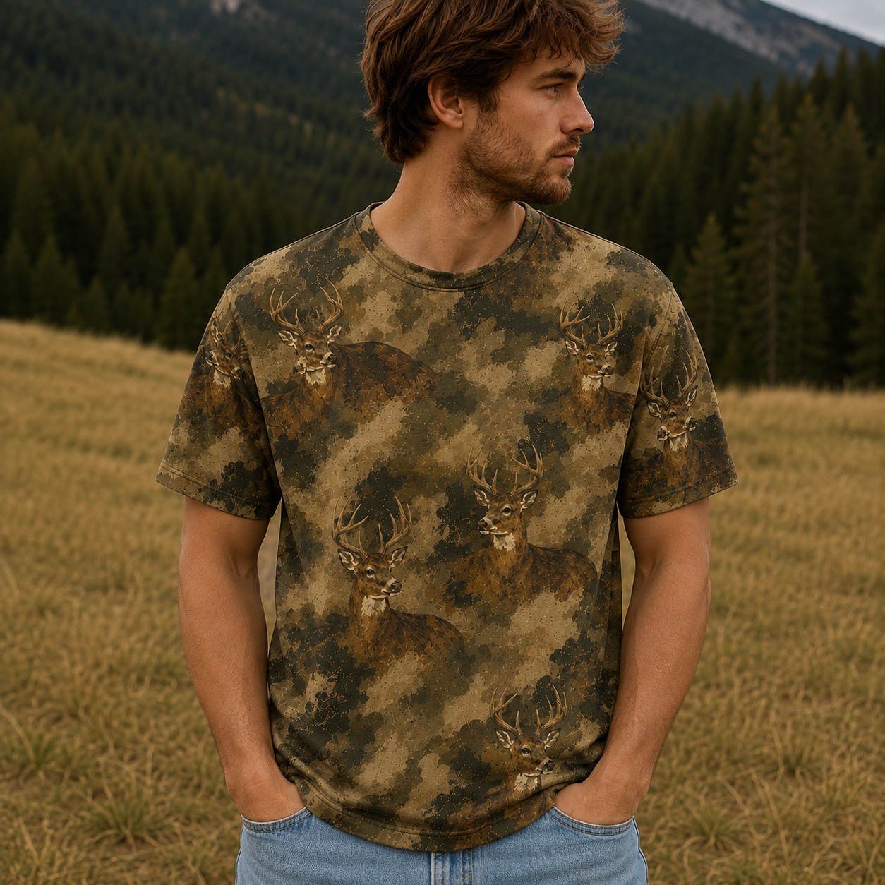 Deer Camouflage Graphic Pattern All Over Print Shirt