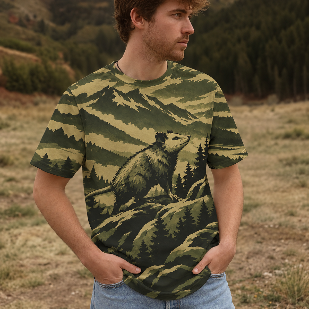 Opossum Mountain Peaks Camo All Over Print