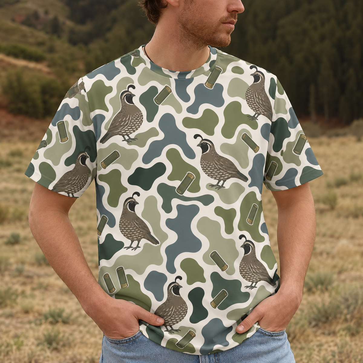 Quail Camouflage Hunting Funny Pattern All Over Print