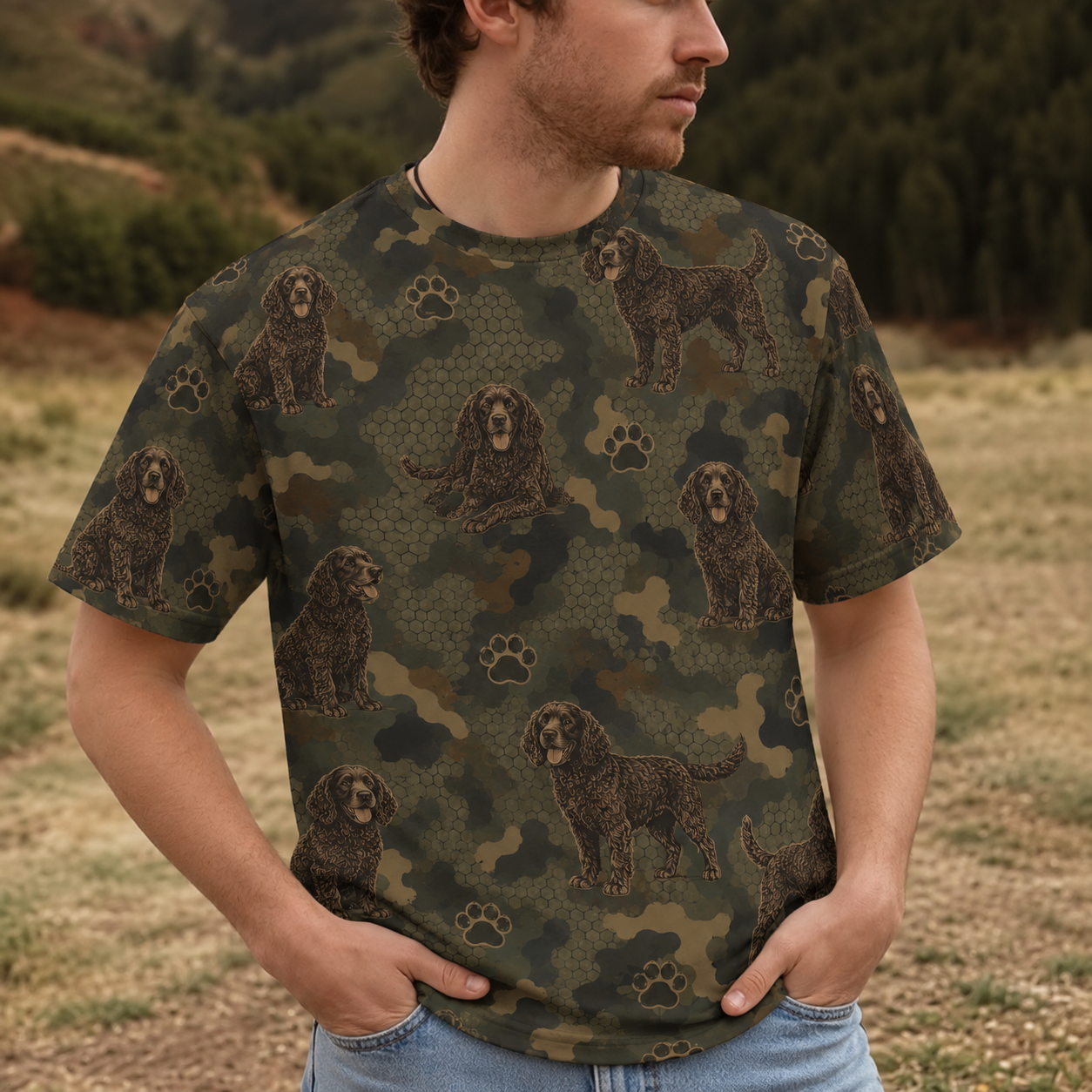 American Water Spaniel Camouflage All Over Print