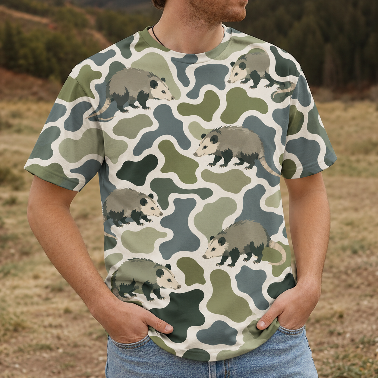Opossum Camouflage Hunting Funny Pattern All Over Print