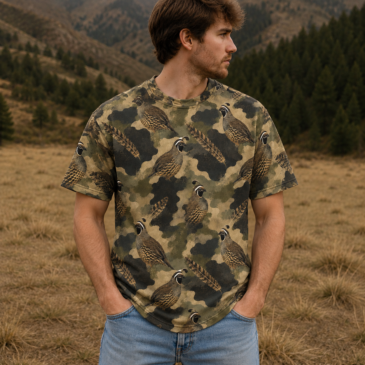 Quail Camouflage Graphic Pattern All Over Print Shirt