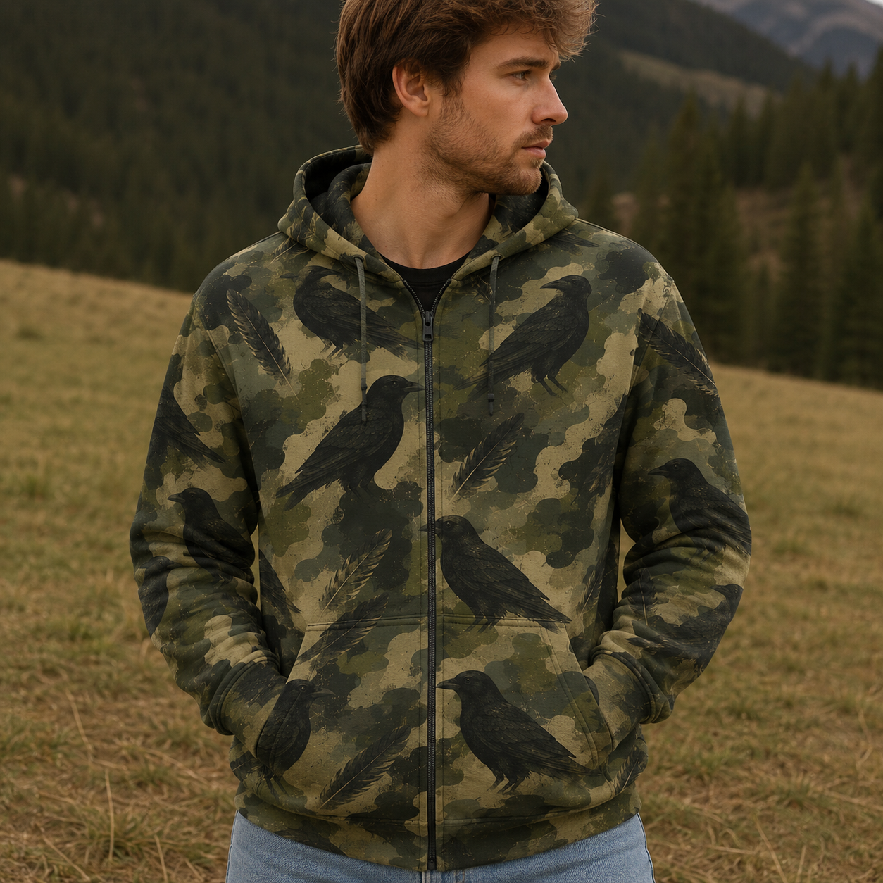 Crow Camouflage Graphic Pattern All Over Print Shirt