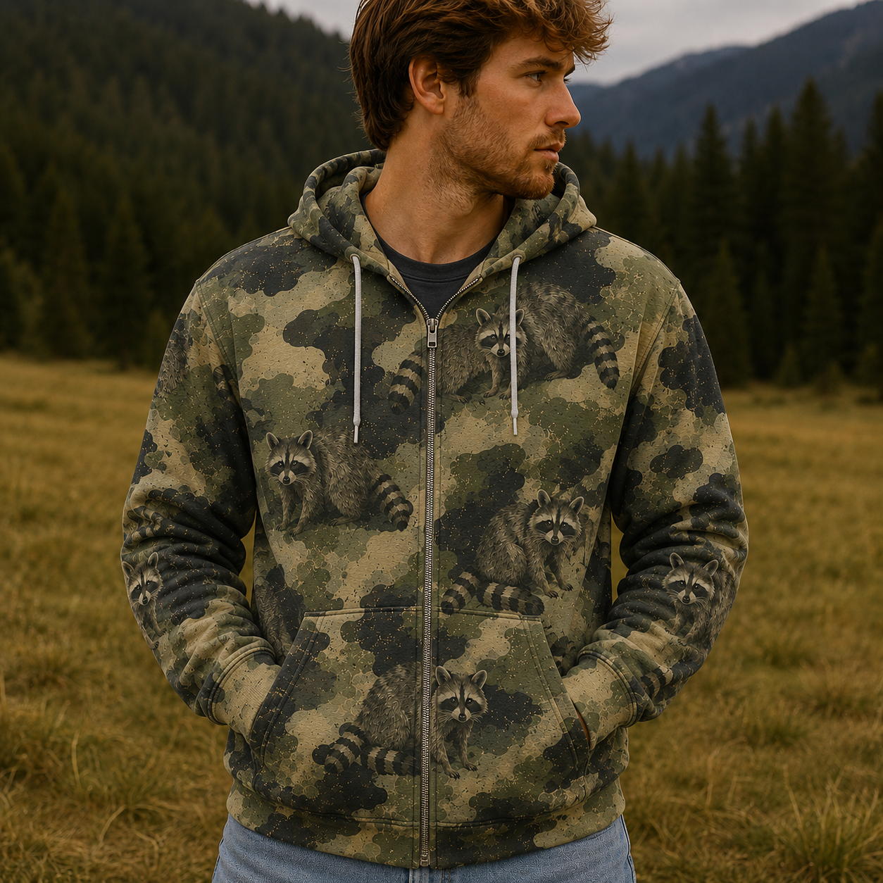 Raccoon Camouflage Graphic Pattern All Over Print Shirt