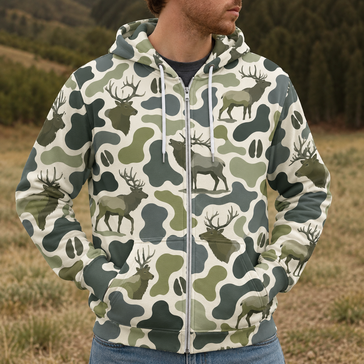 Elk Camouflage Hunting Funny Pattern All Over Print