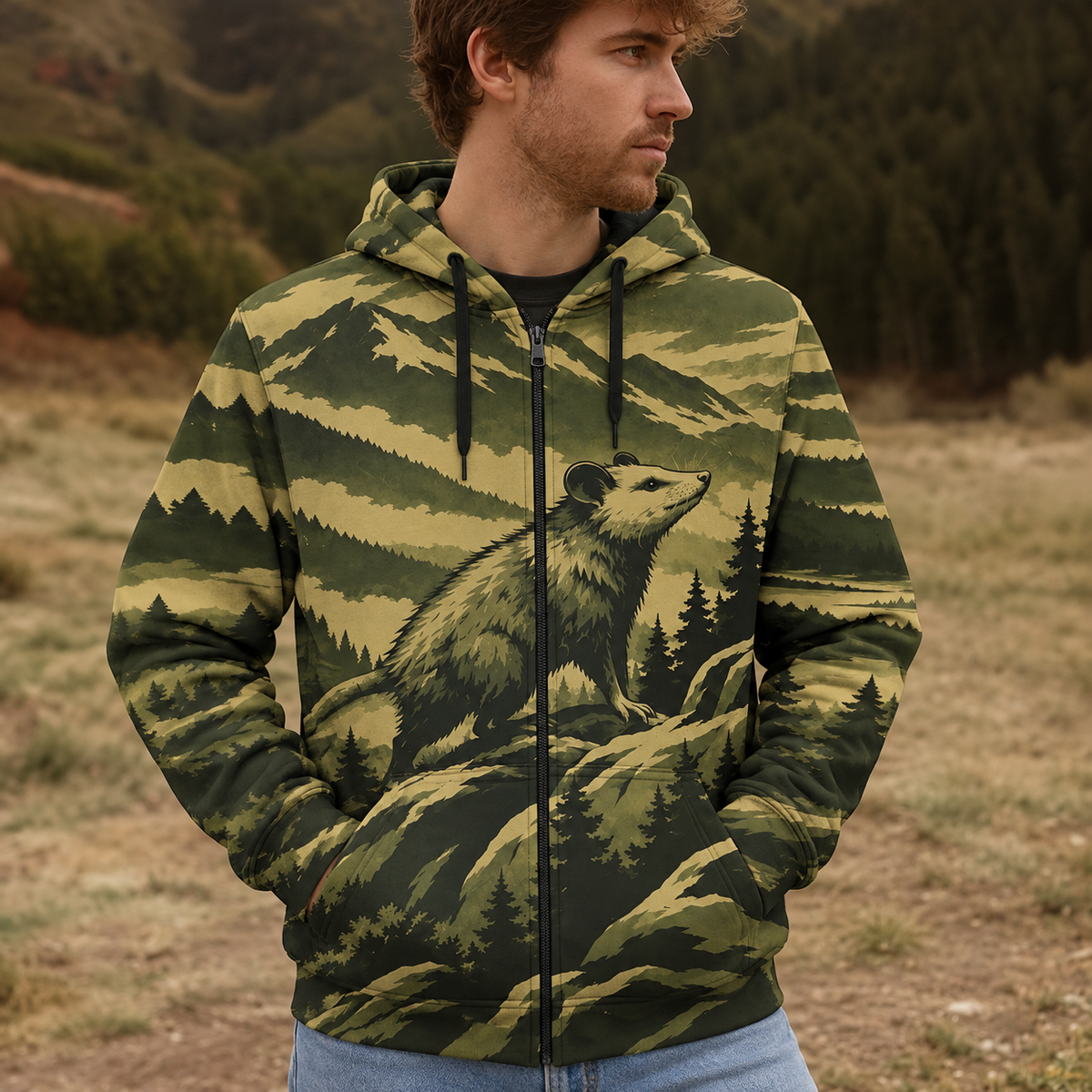 Opossum Mountain Peaks Camo All Over Print