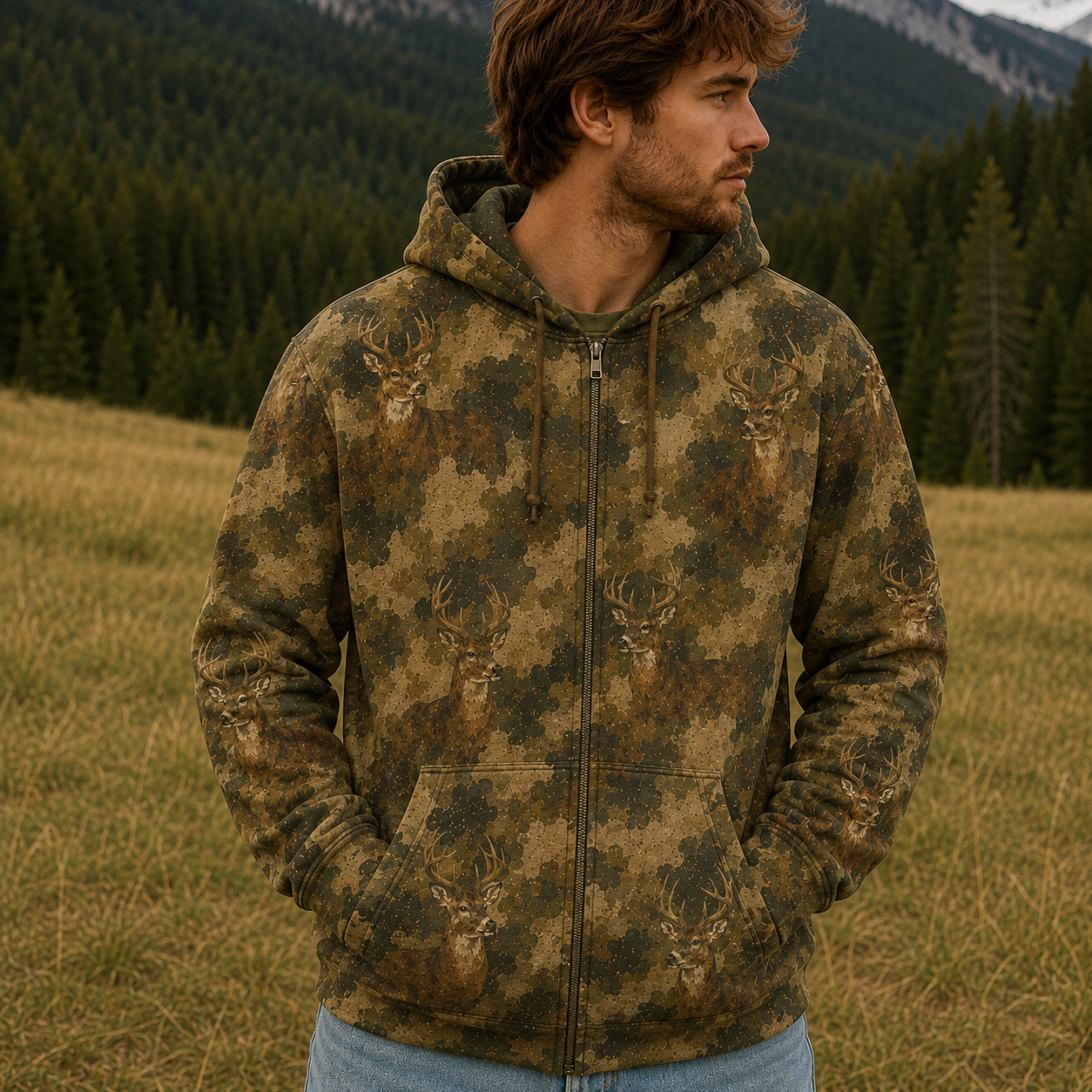 Deer Camouflage Graphic Pattern All Over Print Shirt