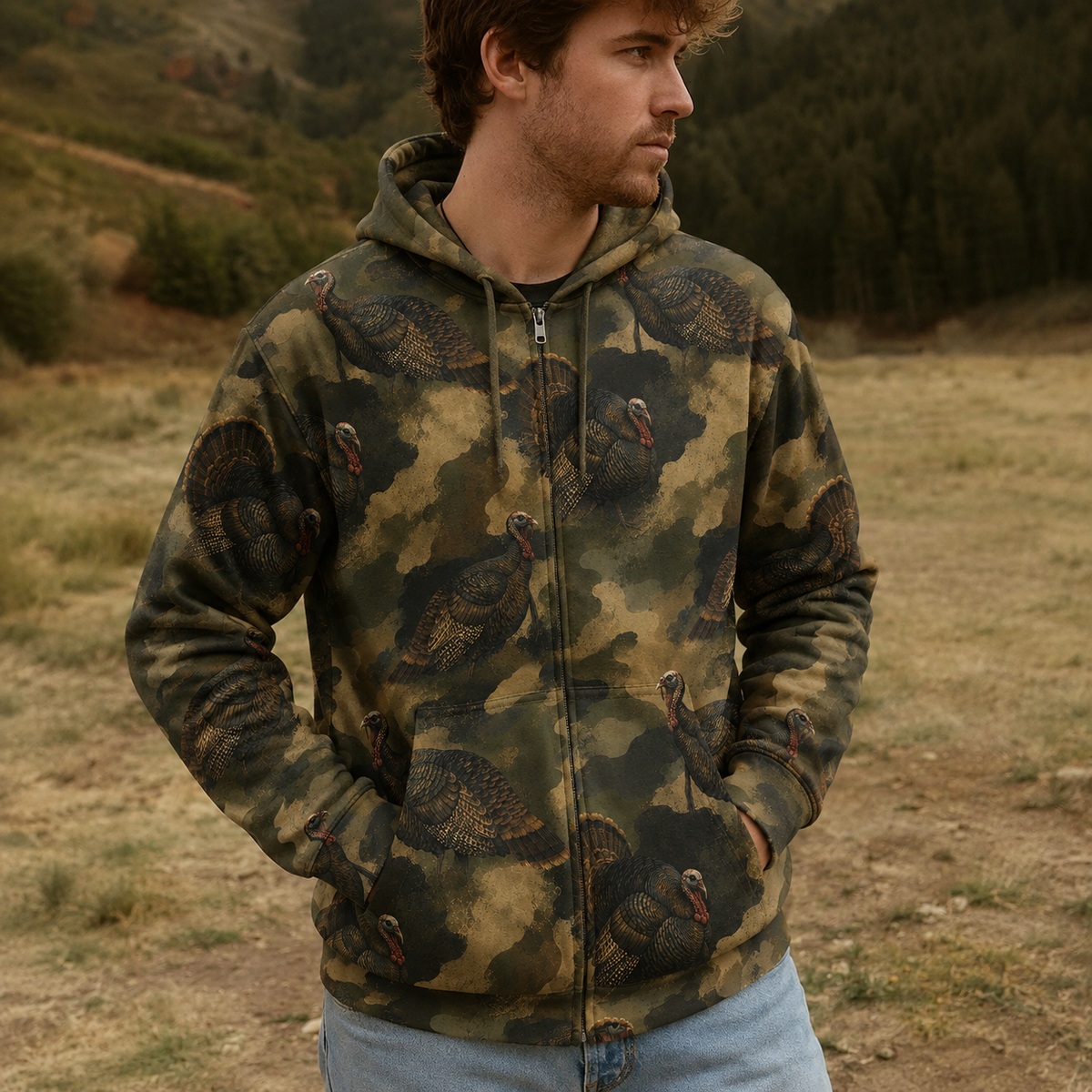 Wild Turkey Camouflage Graphic Pattern All Over Print Shirt