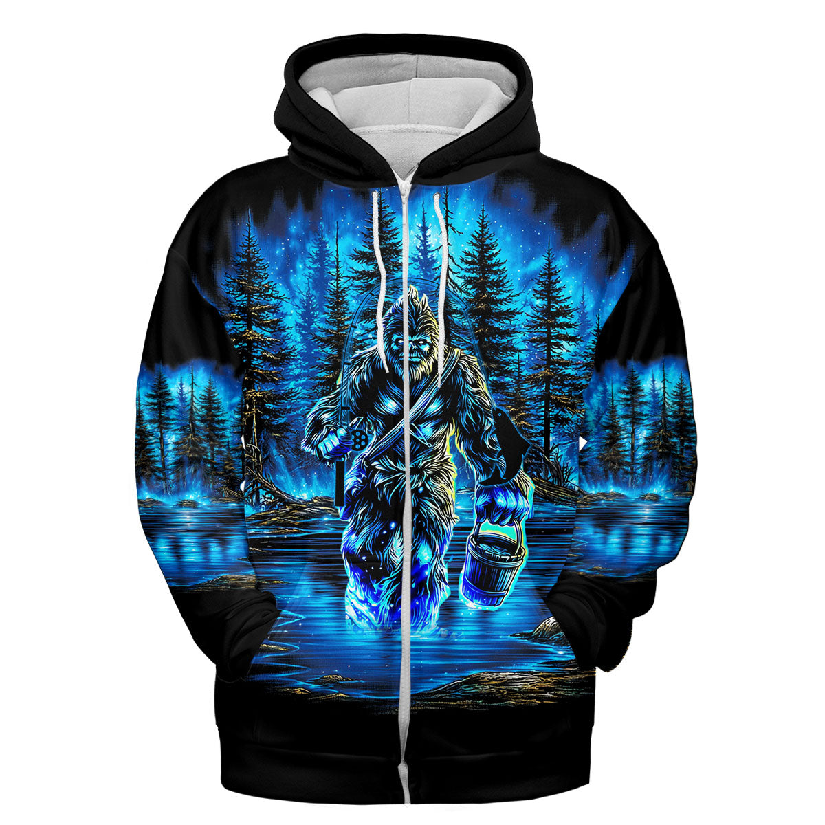 Bigfoot Fishing Blue Moon Light All Over Print Shirt