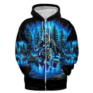Bigfoot Fishing Blue Moon Light All Over Print Shirt