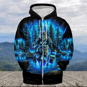 Bigfoot Fishing Blue Moon Light All Over Print Shirt