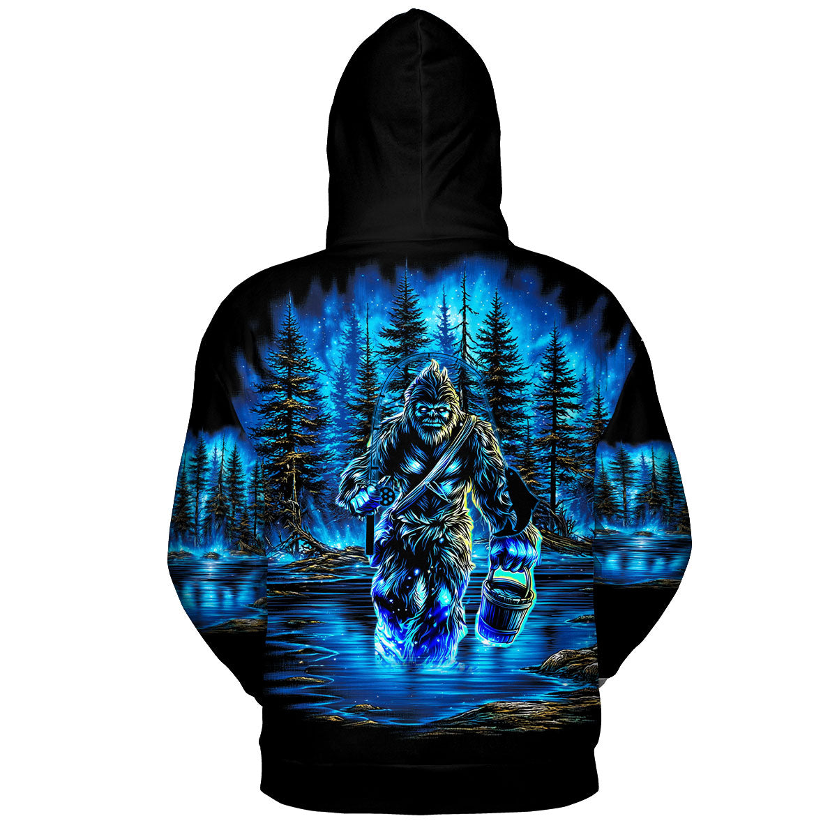 Bigfoot Fishing Blue Moon Light All Over Print Shirt