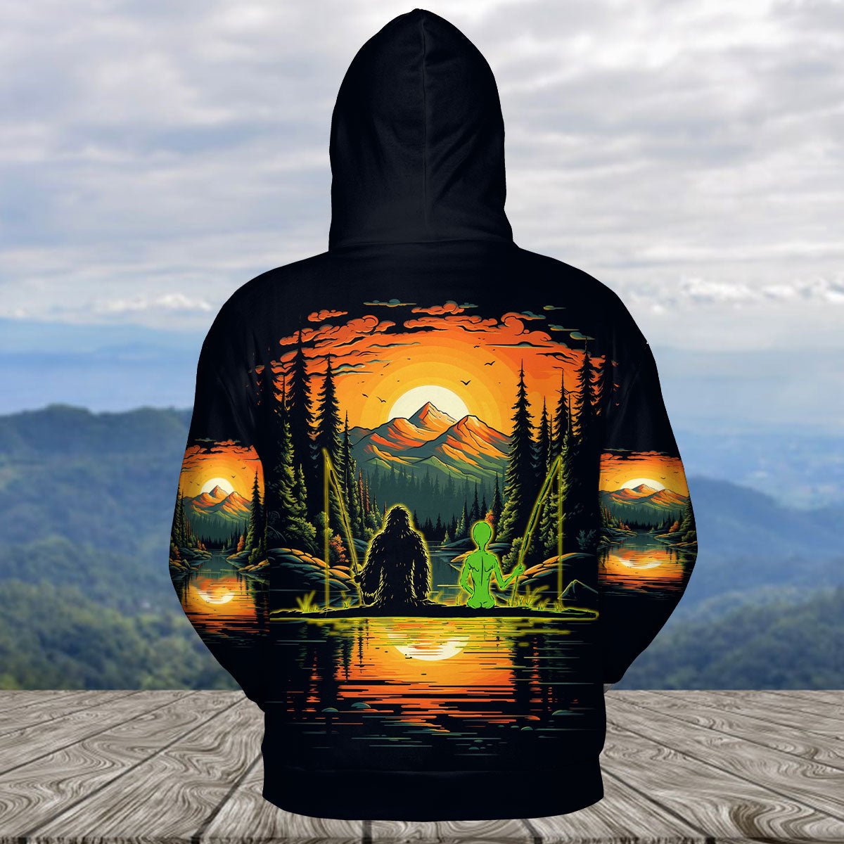 Bigfoot And Alien Fishing Night All Over Print Shirt