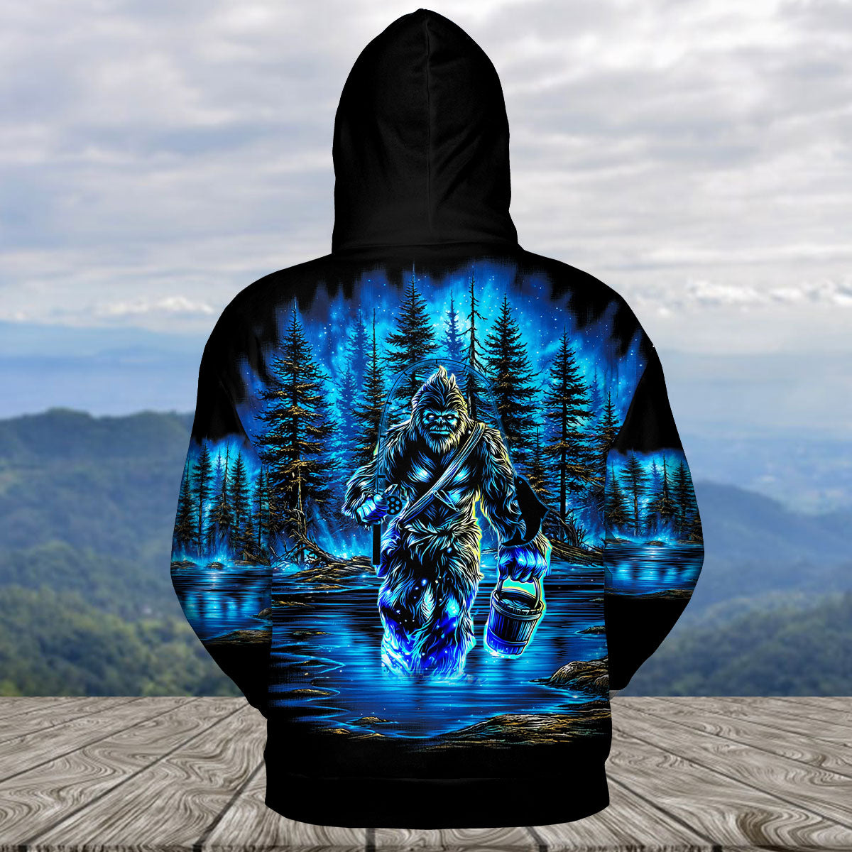 Bigfoot Fishing Blue Moon Light All Over Print Shirt
