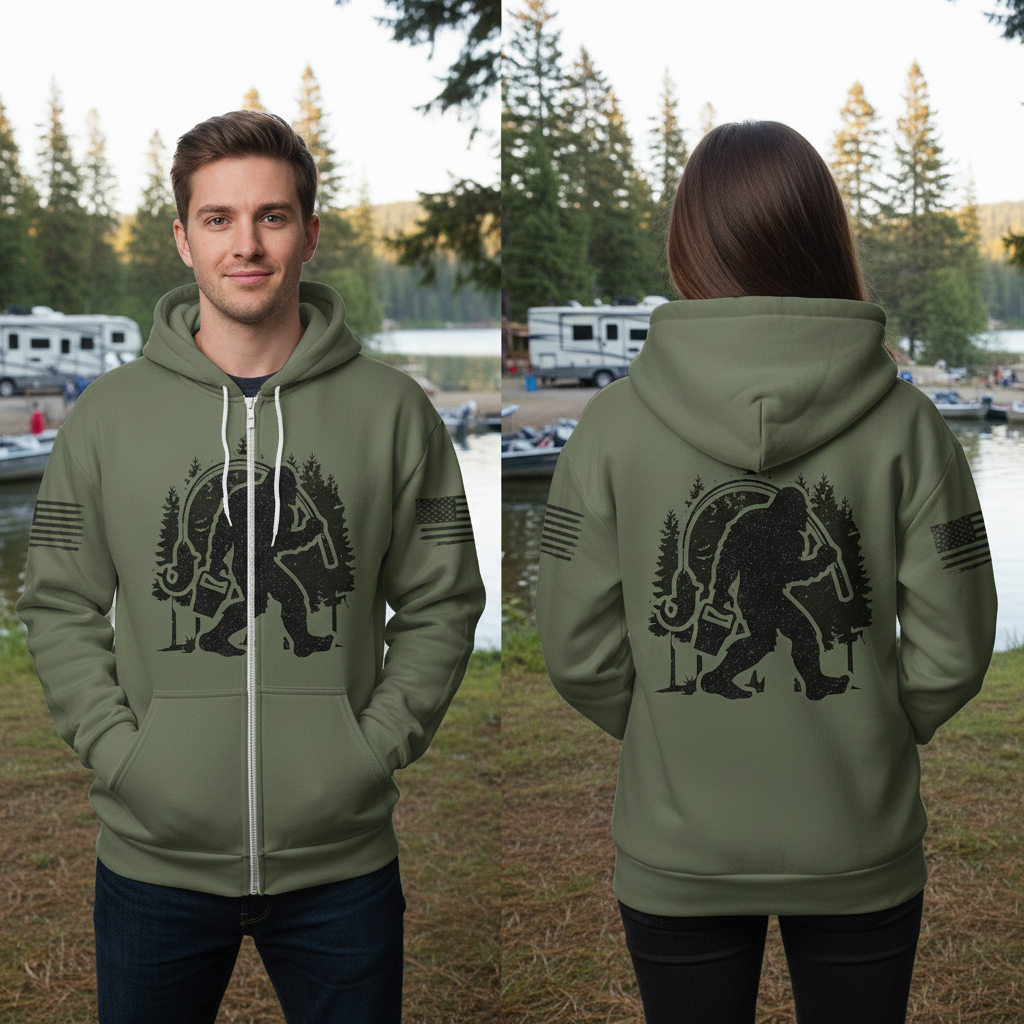 Forest Bigfoot Fishing All Over Print Shirt