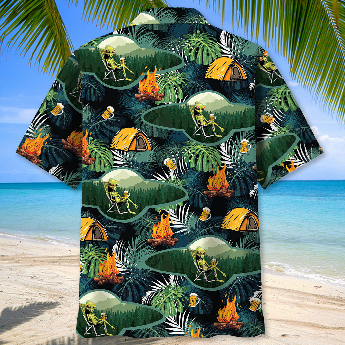 Camping Alien Chillin' Beer Hawaiian Shirt