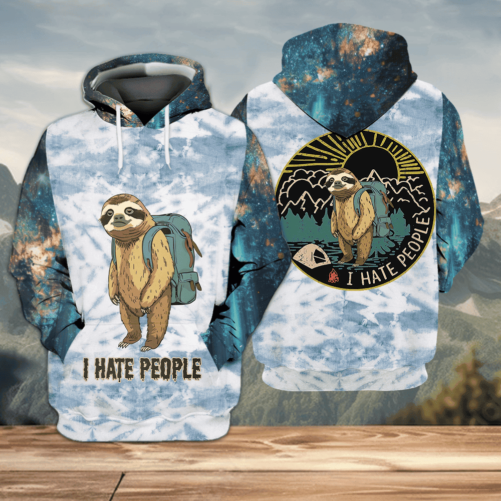 Camping Lazy Sloth I Hate People All Over Print Shirt