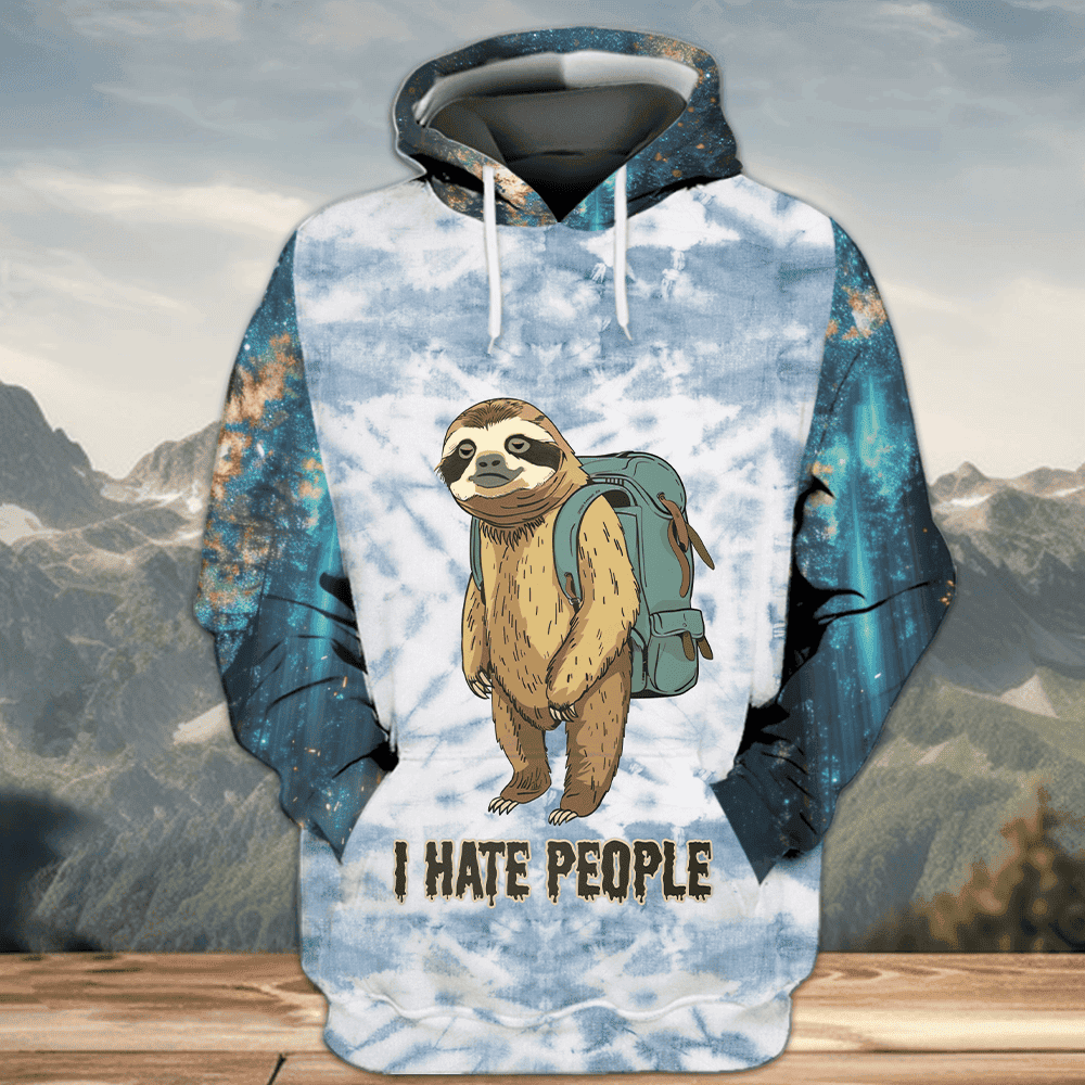 Camping Lazy Sloth I Hate People All Over Print Shirt